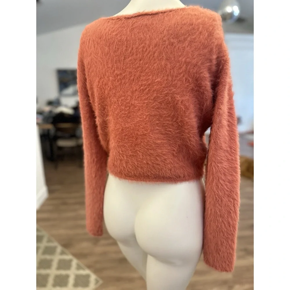 Anthropologie Pilcro Sweater Women XS/S/M Crop Faux Fur‎ Fuzzy Furry Soft Coral